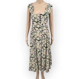 Style Studio Vintage Floral Sleeveless Dress Cottagecore Square Neckline
